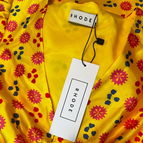 NWT RHODE Maci Floral V-Neck Dress in Yellow Sundial Canary Sz 4 - Picture 6 of 6